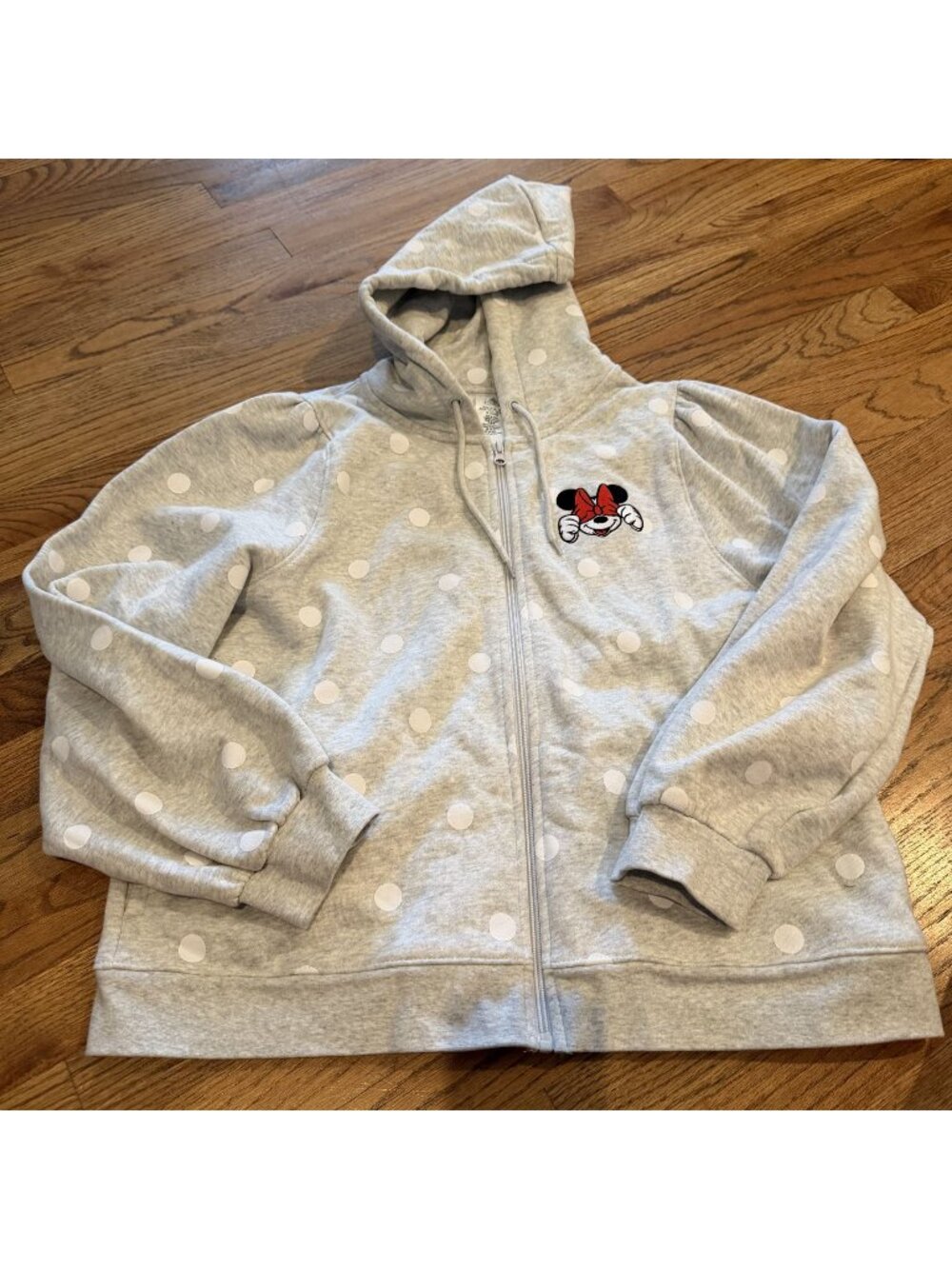 Disney Womens Gray Polka Dot Minnie Mouse Hooded Jacket Large